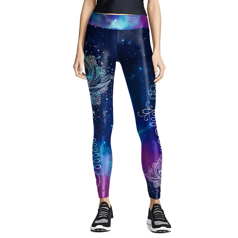 Printed high waist mandala flower yoga pants