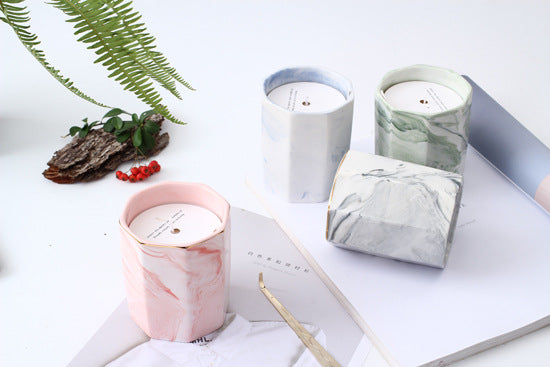 Marbled Ceramic Plant Scented Candle