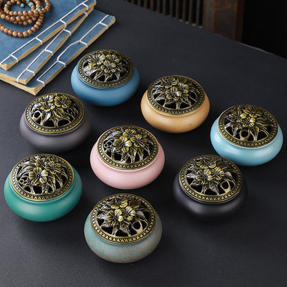 Copper Lid Ceramic Incense Burner