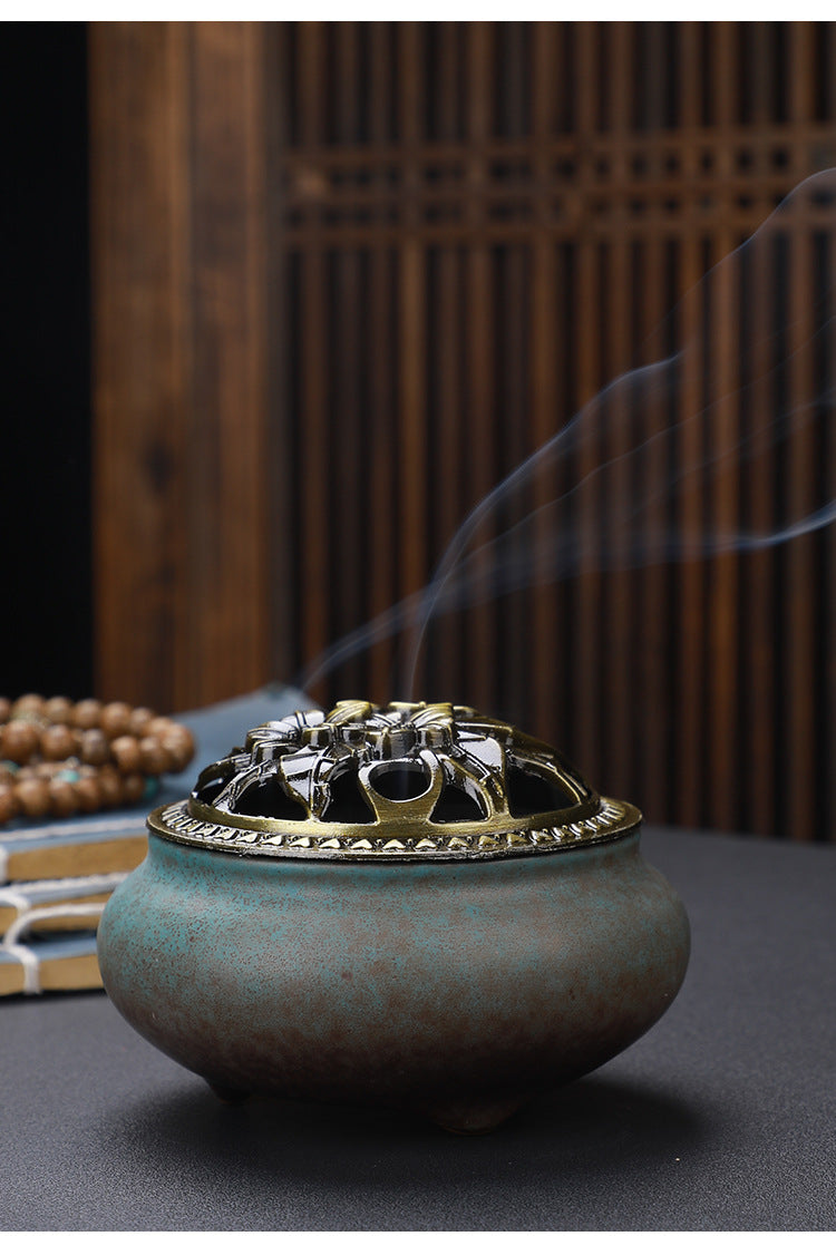 Copper Lid Ceramic Incense Burner