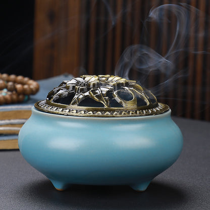 Copper Lid Ceramic Incense Burner