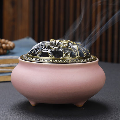 Copper Lid Ceramic Incense Burner