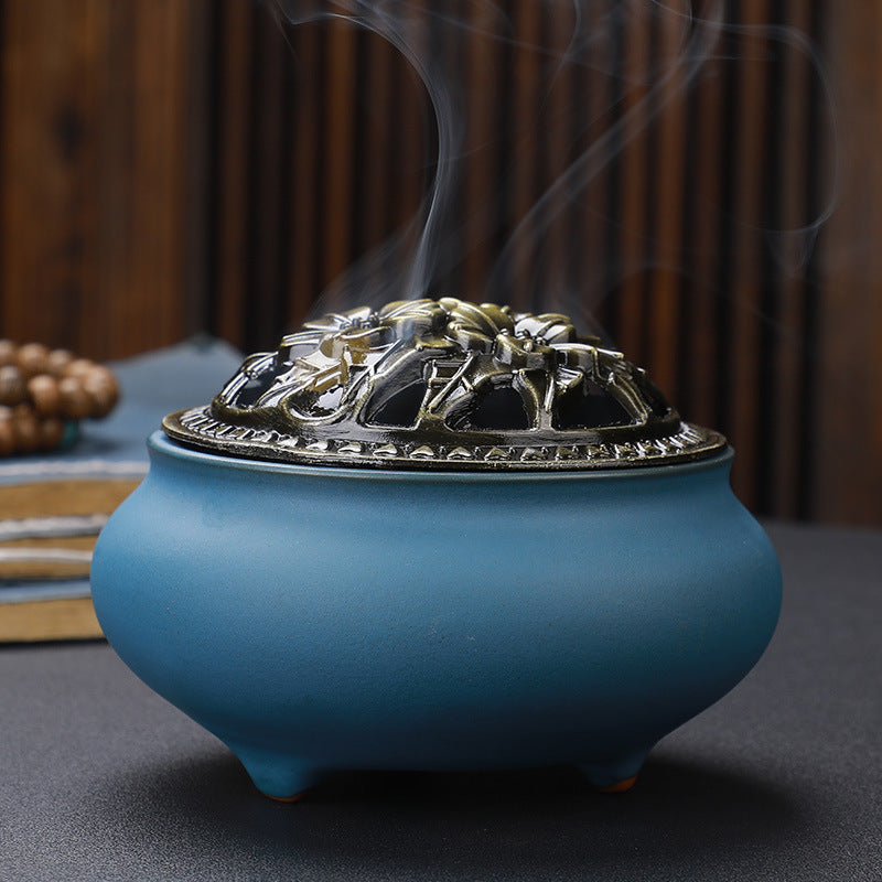 Copper Lid Ceramic Incense Burner