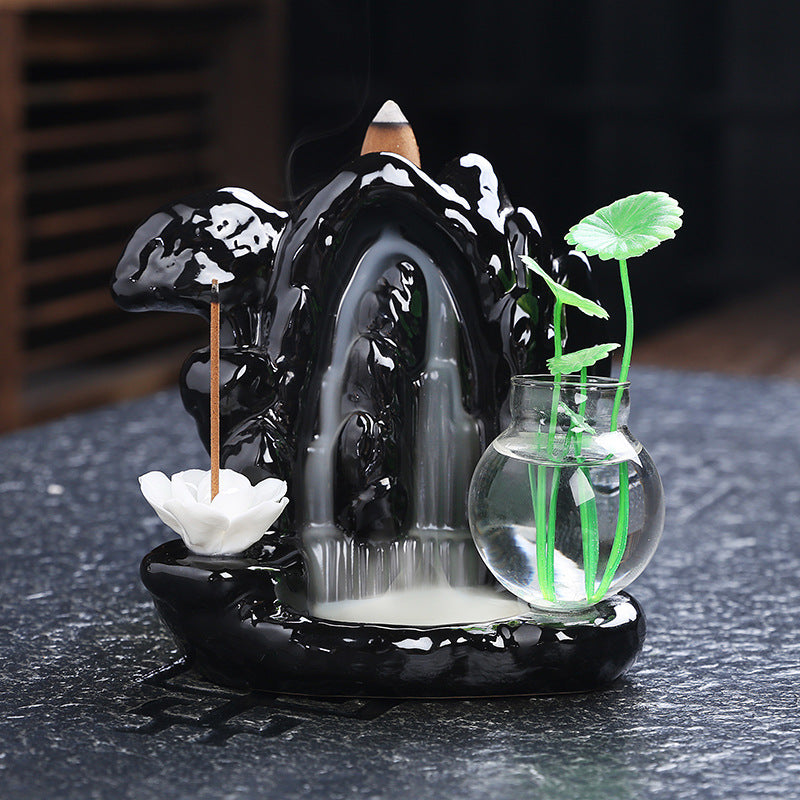 Black Glaze Ceramic Backflow Incense Burner