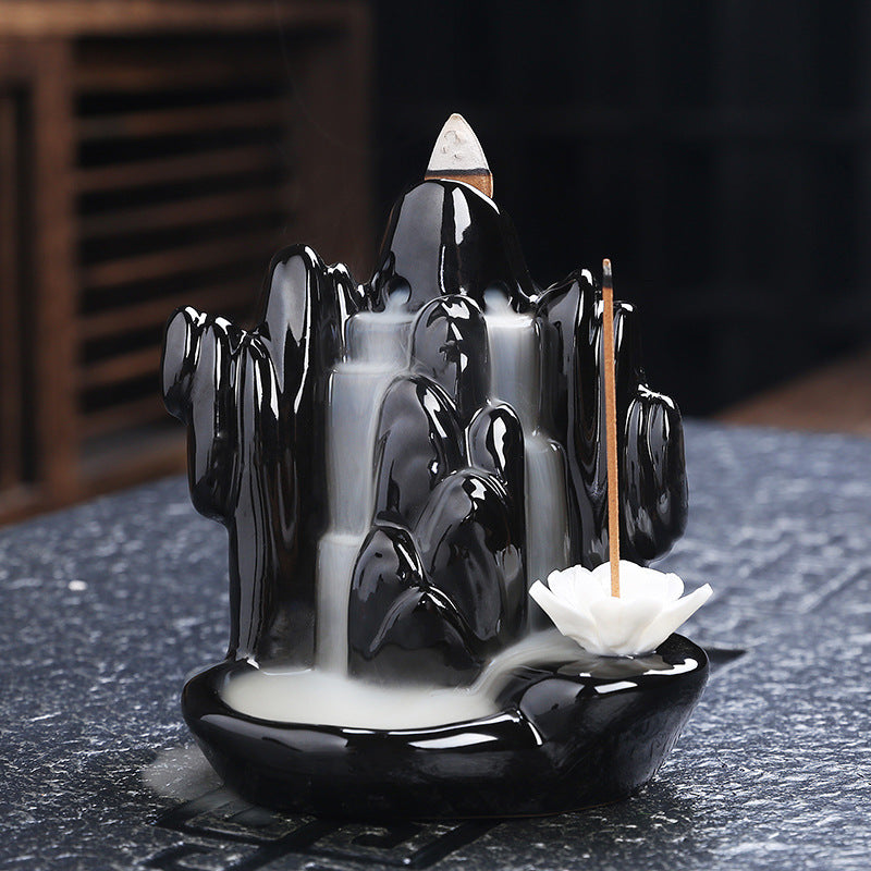 Black Glaze Ceramic Backflow Incense Burner