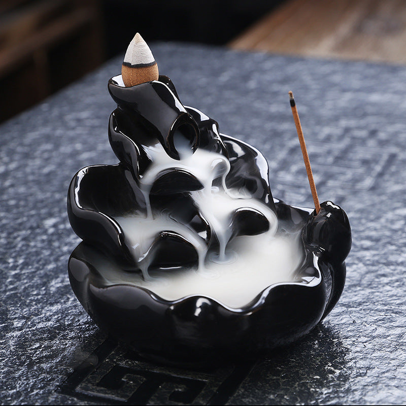 Black Glaze Ceramic Backflow Incense Burner