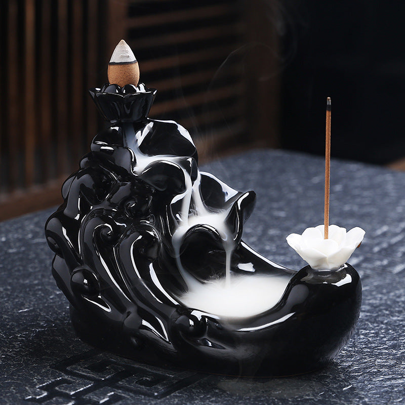 Black Glaze Ceramic Backflow Incense Burner