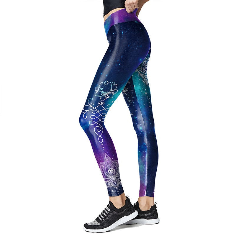 Printed high waist mandala flower yoga pants