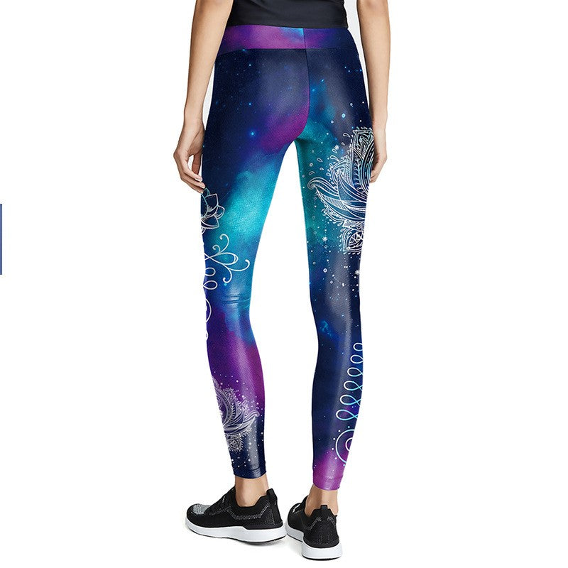 Printed high waist mandala flower yoga pants