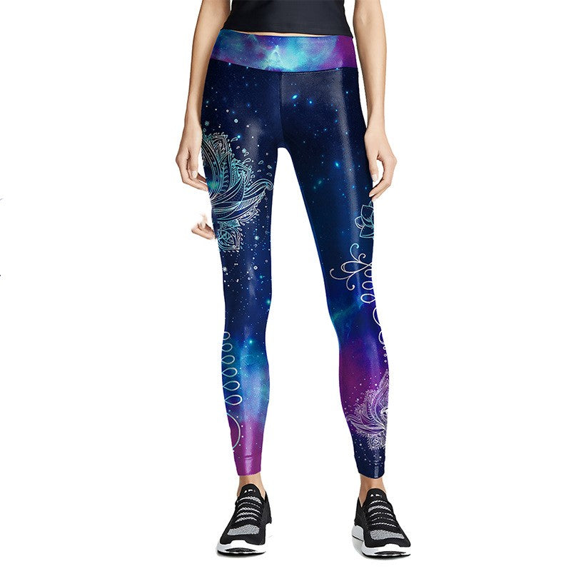 Printed high waist mandala flower yoga pants